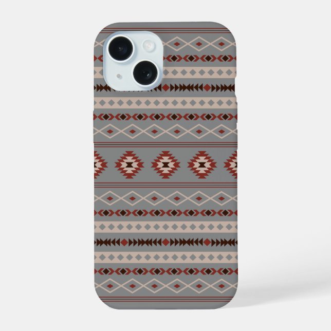 Aztec Rust Cream Brown Grey Mixed Motifs Pattern iPhone 15 Case (Back)