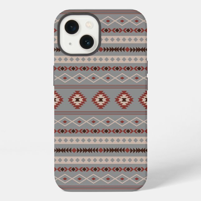 Aztec Rust Cream Brown Grey Mixed Motifs Pattern iPhone Case (Back)