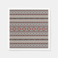 Aztec Rust Cream Brown Grey Mixed Motifs Pattern