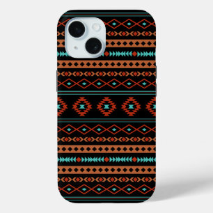 Aztec Rusts Teal Black Mixed Motifs Pattern iPhone 15 Case