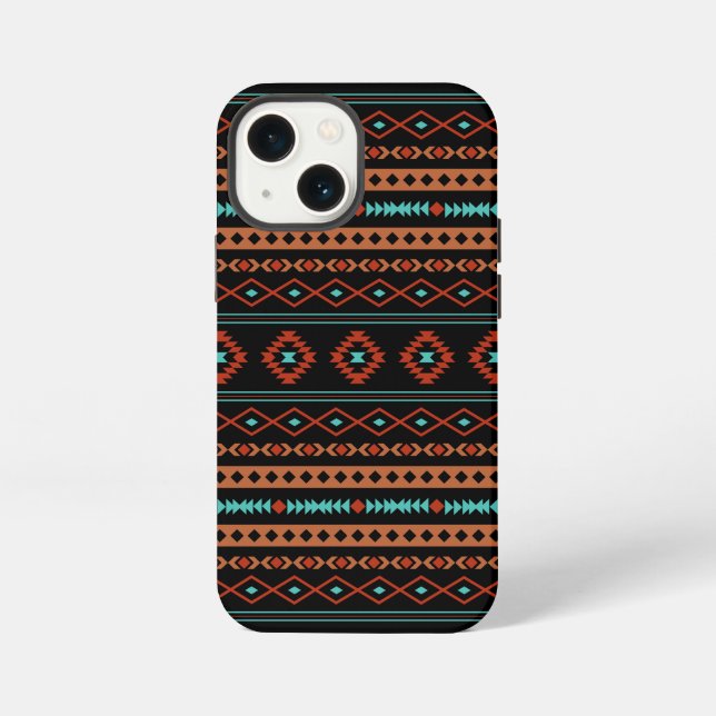 Aztec Rusts Teal Black Mixed Motifs Pattern iPhone Case (Back)