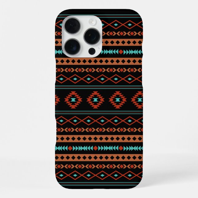Aztec Rusts Teal Black Mixed Motifs Pattern iPhone Case (Back)