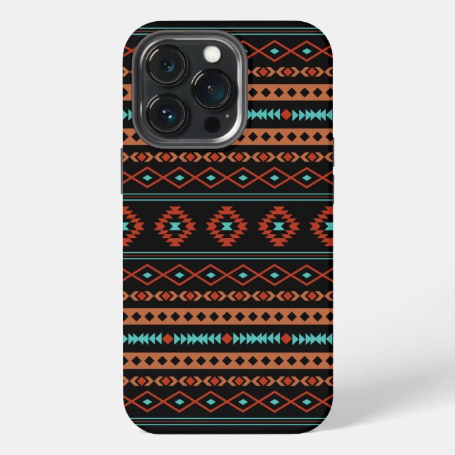 Aztec Rusts Teal Black Mixed Motifs Pattern iPhone Case (Back)