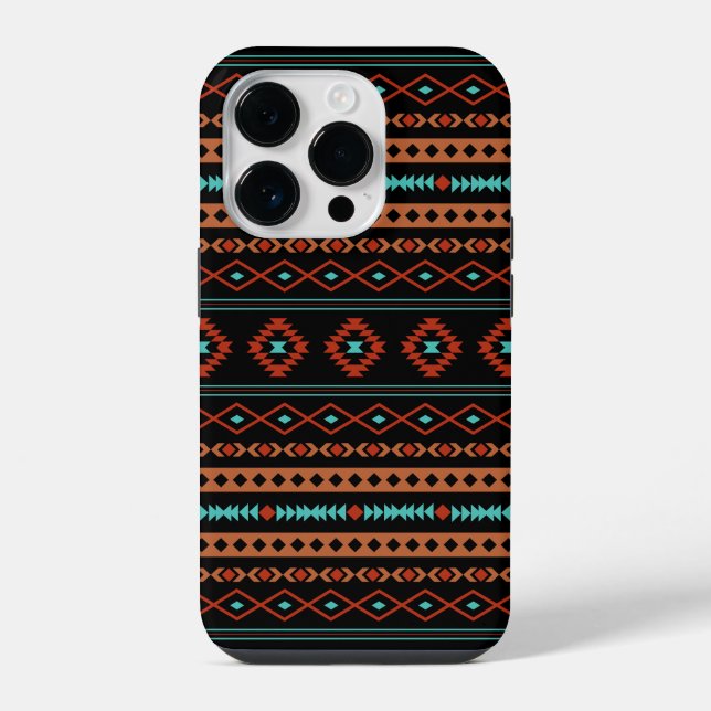Aztec Rusts Teal Black Mixed Motifs Pattern iPhone Case (Back)