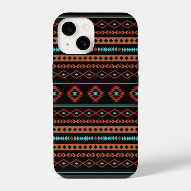Aztec Rusts Teal Black Mixed Motifs Pattern iPhone Case (Back)