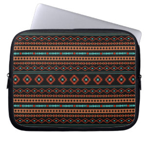 Aztec Rusts Teal Black Mixed Motifs Pattern Laptop Sleeve
