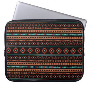 Aztec Rusts Teal Black Mixed Motifs Pattern Laptop Sleeve