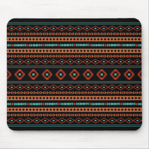Aztec Rusts Teal Black Mixed Motifs Pattern Mouse Pad