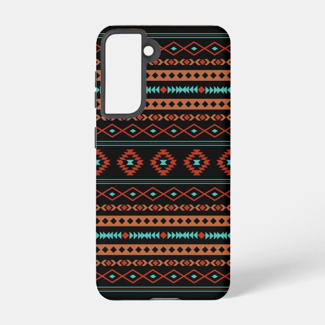 Aztec Rusts Teal Black Mixed Motifs Pattern Samsung Galaxy S21 Case (Back)