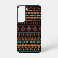 Aztec Rusts Teal Black Mixed Motifs Pattern