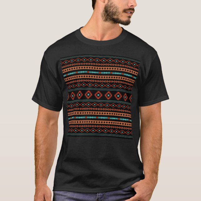 Aztec Rusts Teal Black Mixed Motifs Pattern T-Shirt (Front)