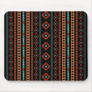 Aztec Rusts Teal Black Mixed Motifs V Pattern Mouse Pad