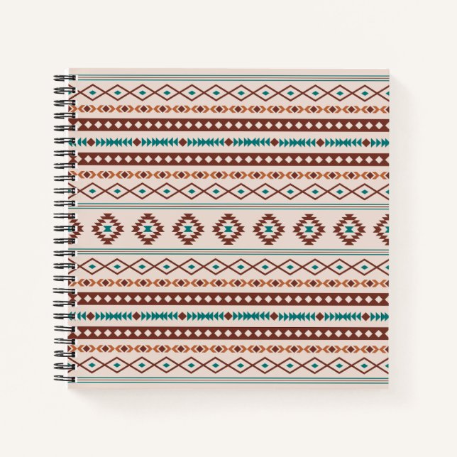 Aztec Rusts Teal Cream Mixed Motifs V Pattern Notebook (Front)