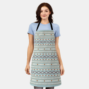 Aztec Shapes Big Pattern Rusts Cream Teal-Blue Apron