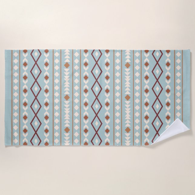 Aztec Shapes Big Pattern Rusts Cream Teal-Blue Beach Towel (Front)