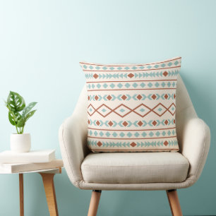 Aztec Shapes Lg Pattern Rust Teal Cream Cushion