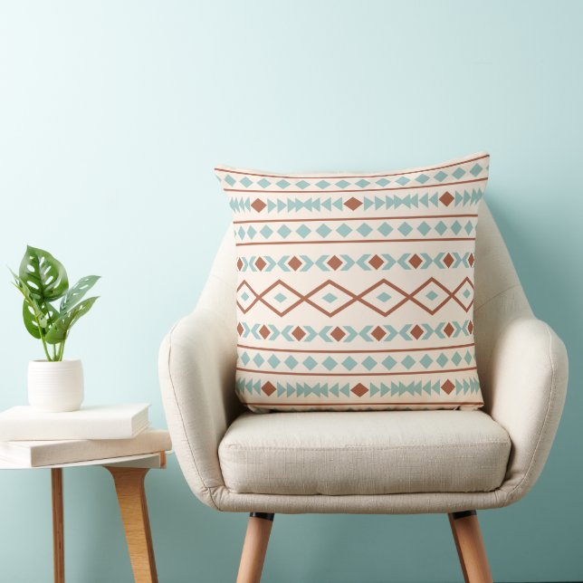 Aztec Shapes Lg Pattern Rust Teal Cream Cushion (Chair)