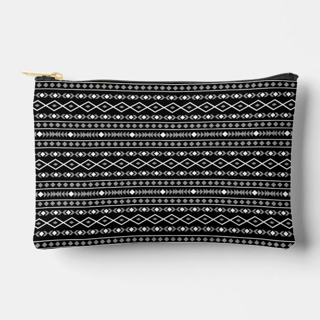 Aztec Shapes Pattern Grey White Black Accessory Pouch (Front)