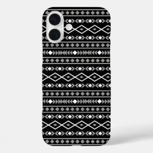 Aztec Shapes Pattern Grey White Black iPhone 16 Plus Case