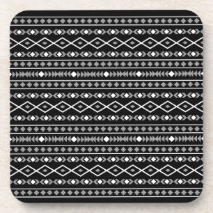 Aztec Shapes Pattern Grey White Black Coaster