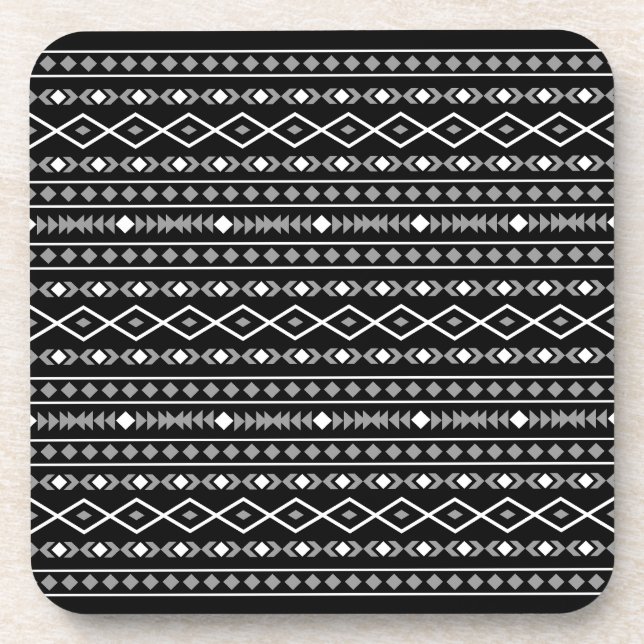 Aztec Shapes Pattern Grey White Black Coaster (Front)