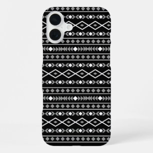 Aztec Shapes Pattern Grey White Black iPhone 16 Plus Case