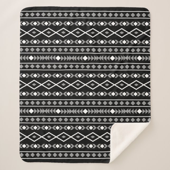 Aztec Shapes Pattern Grey White Black Sherpa Blanket (Front)