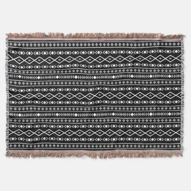 Aztec Shapes Pattern Grey White Black Throw Blanket (Front)