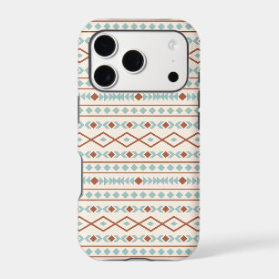 Aztec Shapes Pattern Rust Teal Cream