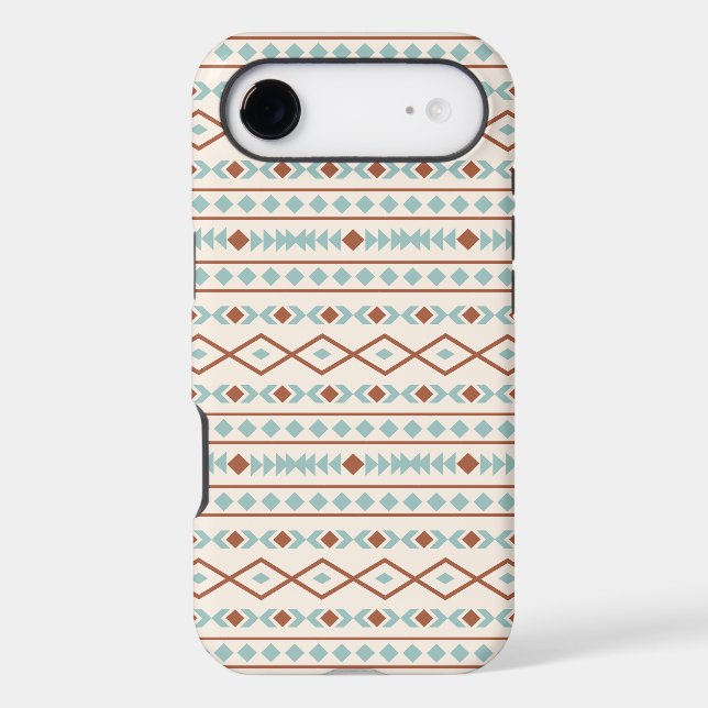 Aztec Shapes Pattern Rust Teal Cream (Back)
