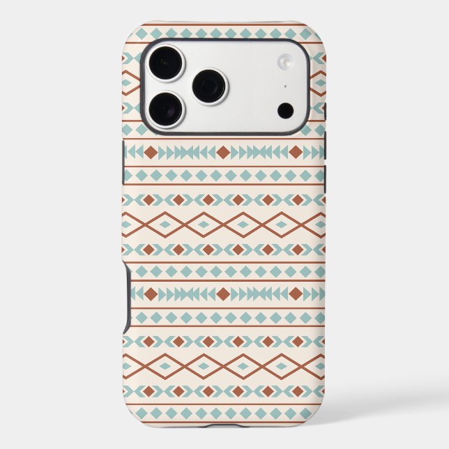 Aztec Shapes Pattern Rust Teal Cream (Back)