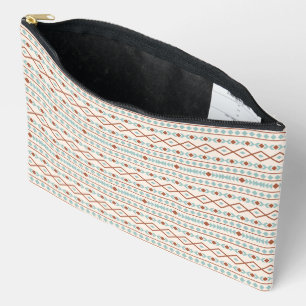Aztec Shapes Pattern Rust Teal Cream Accessory Pouch