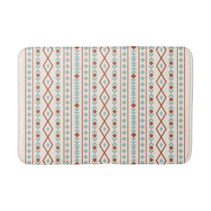 Aztec Shapes Pattern Rust Teal Cream Bath Mat