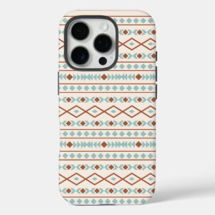 Aztec Shapes Pattern Rust Teal Cream iPhone 16 Pro Case