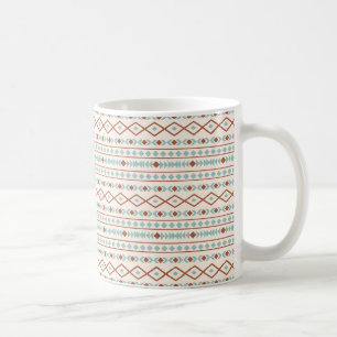Aztec Shapes Pattern Rust Teal Cream Coffee Mug