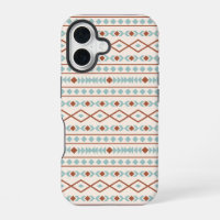 Aztec Shapes Pattern Rust Teal Cream
