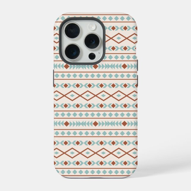 Aztec Shapes Pattern Rust Teal Cream iPhone Case (Back)