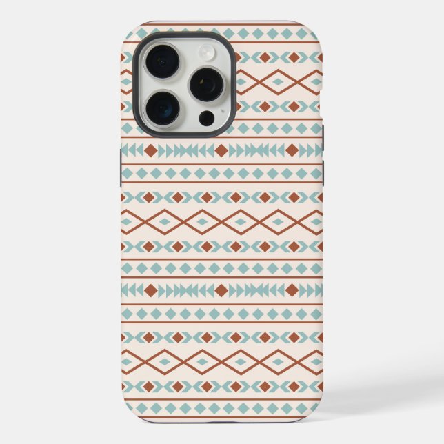 Aztec Shapes Pattern Rust Teal Cream iPhone Case (Back)