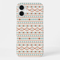Aztec Shapes Pattern Rust Teal Cream