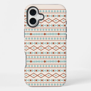 Aztec Shapes Pattern Rust Teal Cream iPhone 16 Plus Case