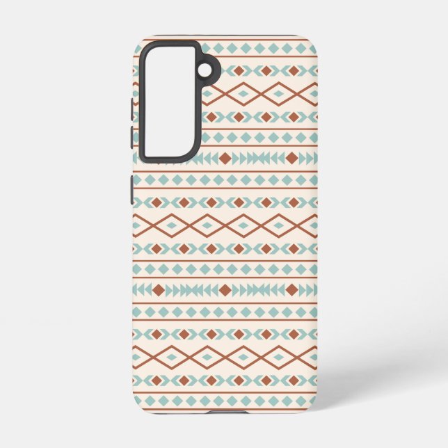 Aztec Shapes Pattern Rust Teal Cream Samsung Galaxy S21 Case (Back)