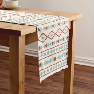 Aztec Shapes Pattern Rust Teal Cream Short Table Runner