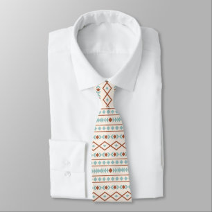Aztec Shapes Pattern Rust Teal Cream Tie