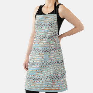 Aztec Shapes Pattern Rusts Cream Teal-Blue Apron