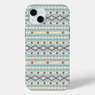 Aztec Shapes Pattern Rusts Cream Teal-Blue iPhone 15 Mini Case