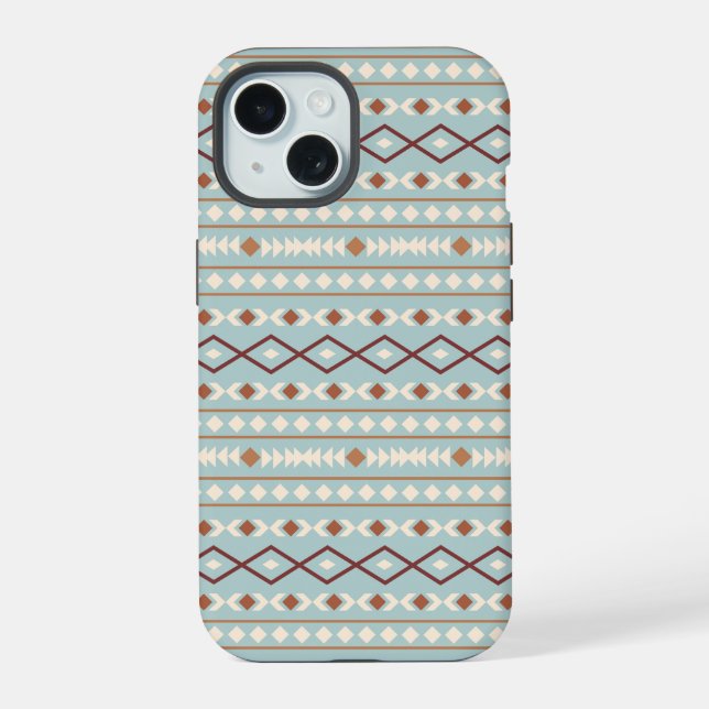 Aztec Shapes Pattern Rusts Cream Teal-Blue iPhone 15 Case (Back)