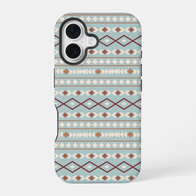 Aztec Shapes Pattern Rusts Cream Teal-Blue iPhone 16 Case (Back)