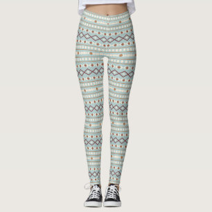 Aztec Shapes Pattern Rusts Cream Teal-Blue Leggings
