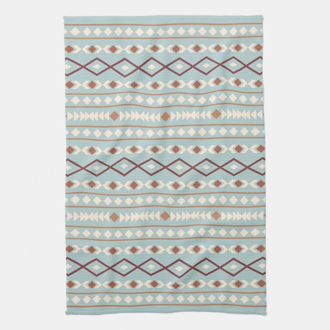 Aztec Shapes Pattern Rusts Cream Teal-Blue Tea Towel (Vertical)