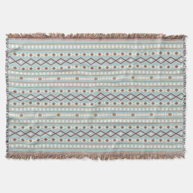 Aztec Shapes Pattern Rusts Cream Teal-Blue Throw Blanket (Front)